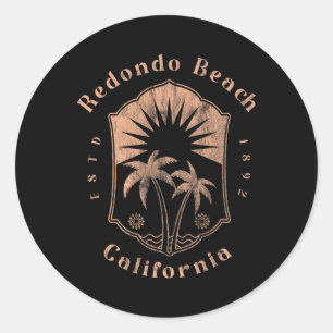 Redondo Beach California Retro Surfer Vintage Beac Classic Round Sticker