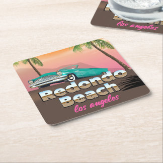 Redondo Beach LA travel poster Square Paper Coaster