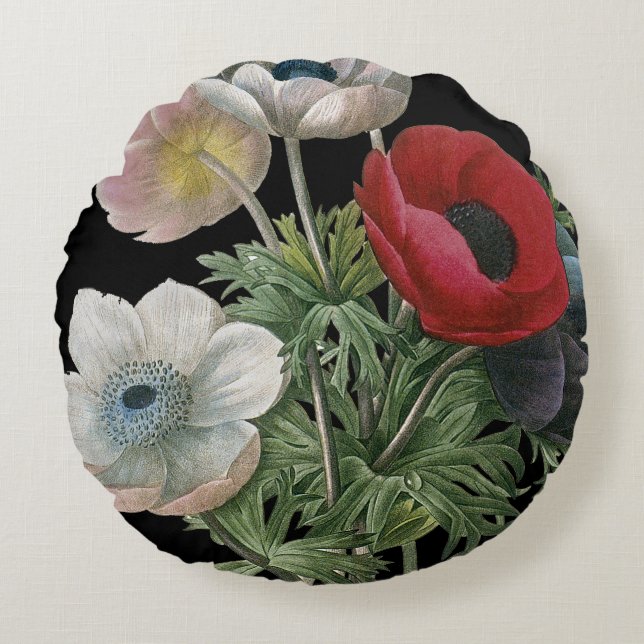 Redoute: Anemone, 1833 Round Cushion (Front)