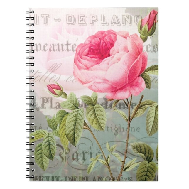 Redoute Antique Rose French Shabby Notebook (Front)