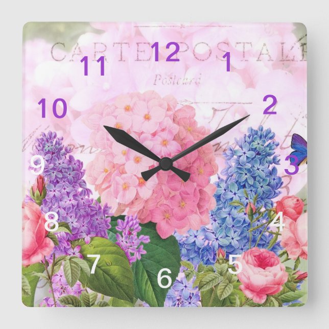 Redoute Flower Collage Wall Clock (Front)