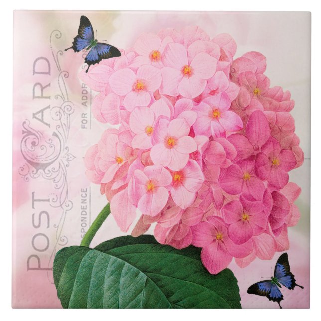 Redoute French Pink Hydrangea Ceramic Tile (Front)