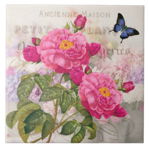 Redoute French Pink Roses Ceramic Tile