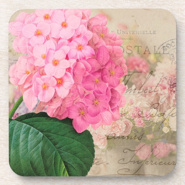 Redoute Pink Hydrangea French Accent Coasters (Front)