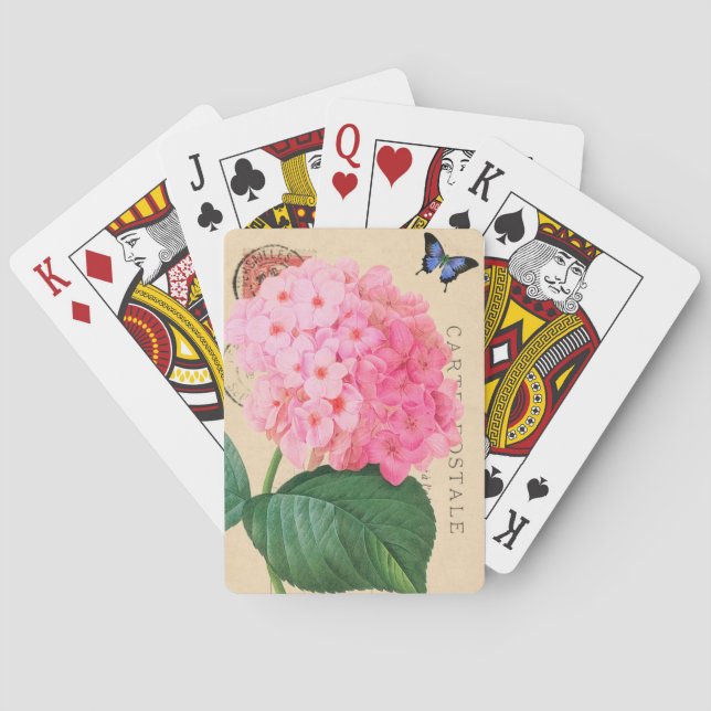 Redoute Pink Hydrangea French Accent Playing Cards (Back)