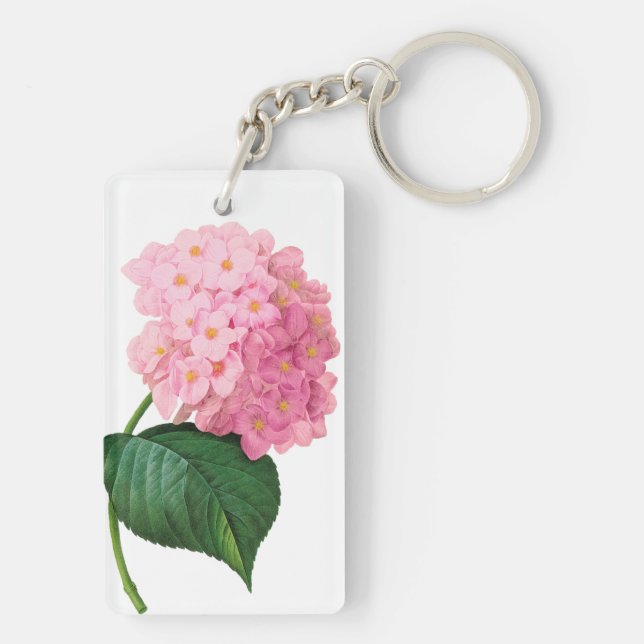 Redoute Pink Hydrangea Rectangle Keychain (Back)