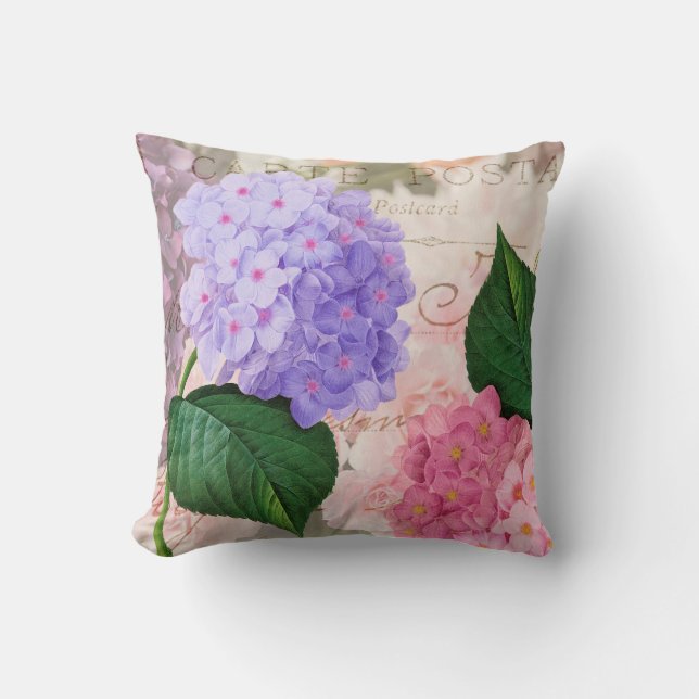 Redoute Pink Purple Flowers Throw Pillow (Front)