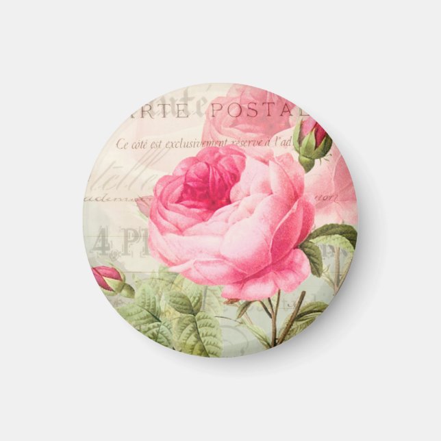 Redoute Pink Rose Circle Magnet (Front)
