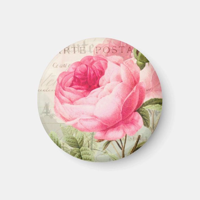 Redoute Pink Rose Circle Magnet (Front)