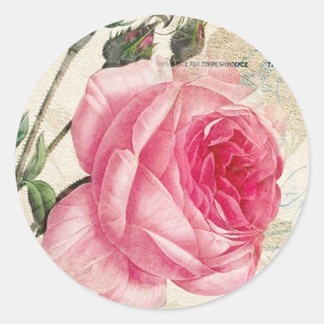 Redoute Pink Rose Envelope Stickers Seals (Front)