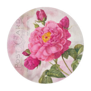 Redoute Pink Rose Round Cutting Board