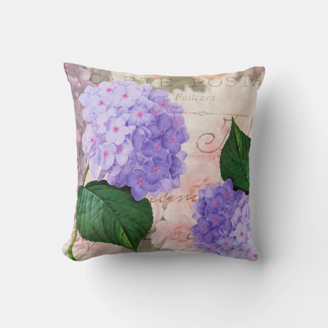 Redoute Purple Flowers Throw Pillow (Front)