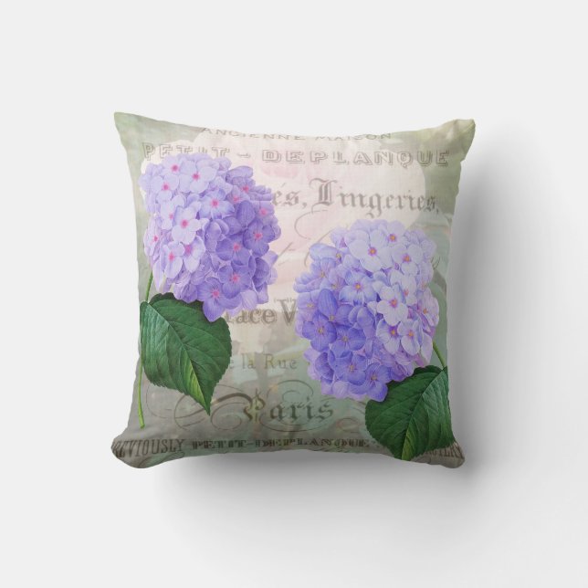 Redoute Purple Hydrangea Lumbar Throw Pillow (Front)