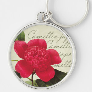 Redoute Red Camellia Botanical Print Key Chain