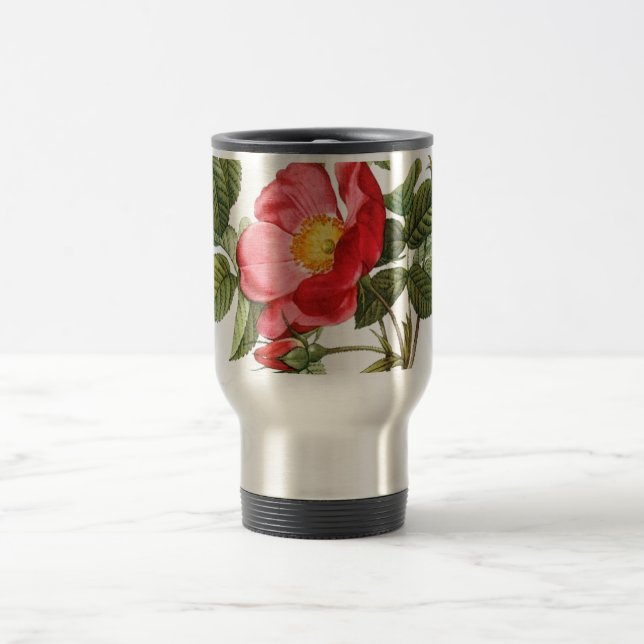 Redoute Red Flower Travel/Commuter Mug (Center)
