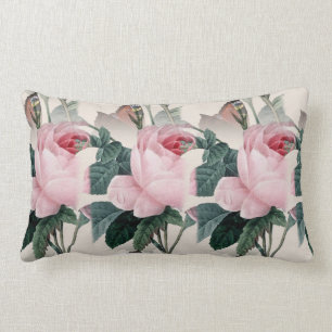Redoute Rose Butterfly Vintage Print Lumbar Pillow