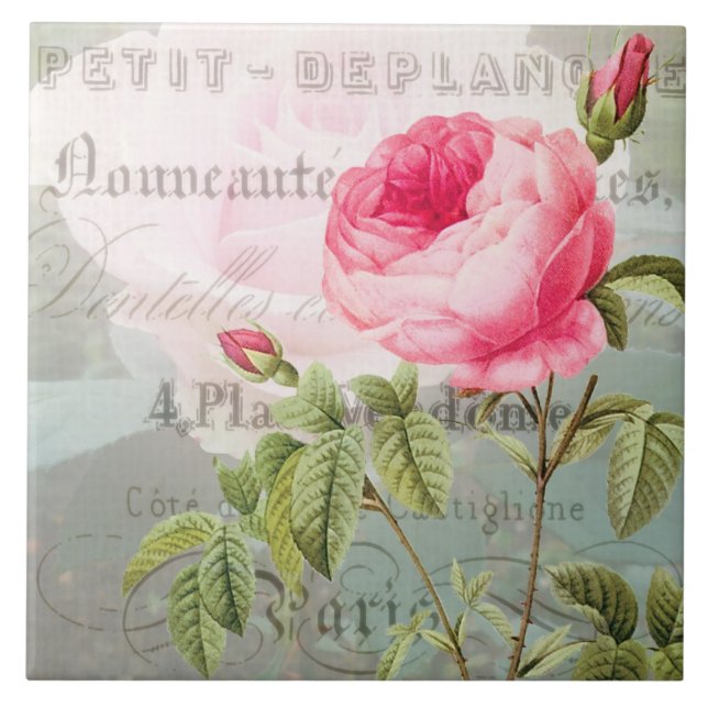 Redoute Roses French Ceramic Tile (Front)