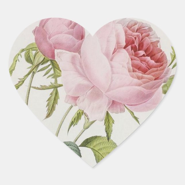 Redoute Vintage Rose Heart Shape Stickers (Front)