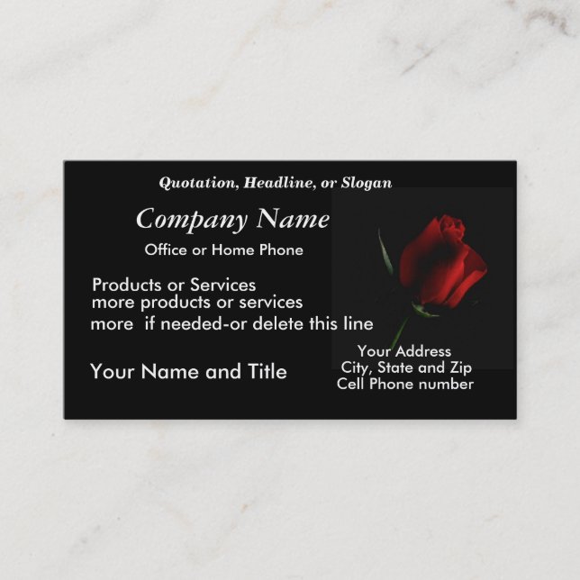 RedRose on Blk BizCard-customise Business Card (Front)