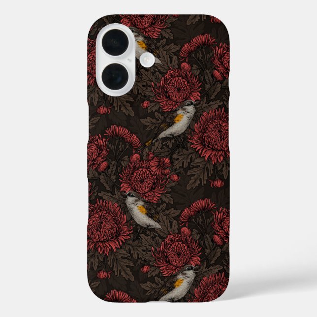 Redstarts in the chrysanthemums in brown and red Case-Mate iPhone case (Back)