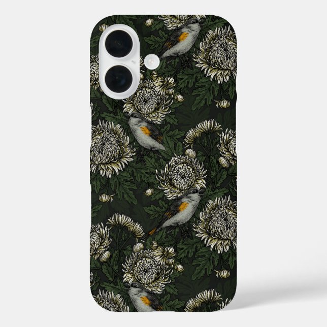 Redstarts in the chrysanthemums in green and white Case-Mate iPhone case (Back)