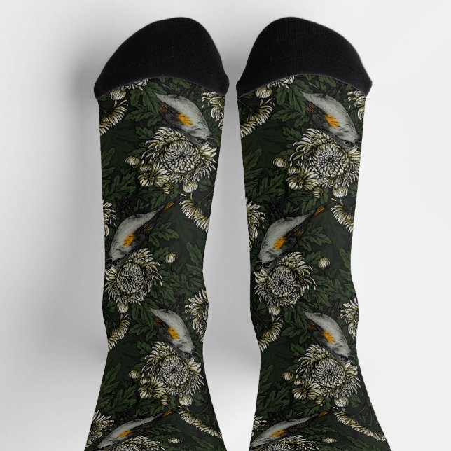 Redstarts in the chrysanthemums in green and white socks (Top)