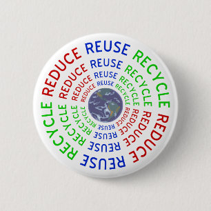 Reduce, Reuse, Recycle 6 Cm Round Badge