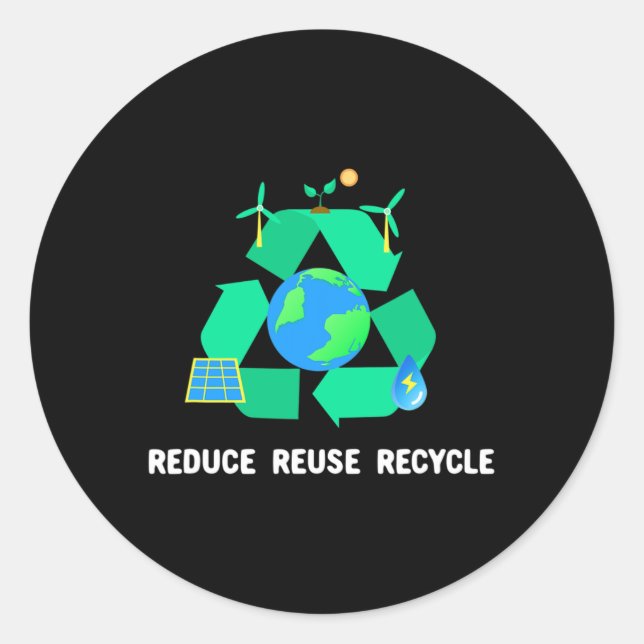 Reduce Reuse Recycle Earth Day  Classic Round Sticker (Front)