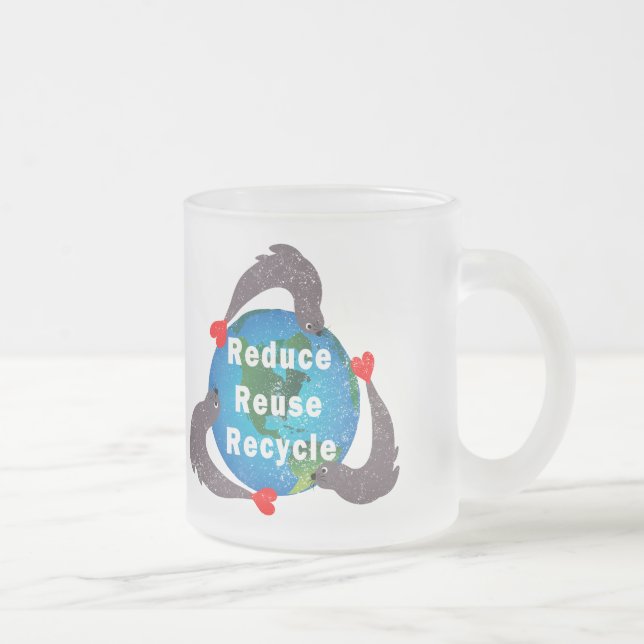 Reduce Reuse Recycle Frosted Glass Coffee Mug (Right)