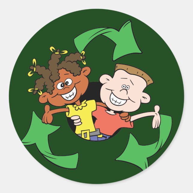Reduce Reuse Recycle Kids Classic Round Sticker (Front)
