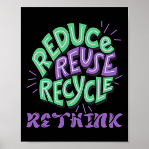 Reduce Reuse Recycle Rethink Fun Recycling Earth D Poster