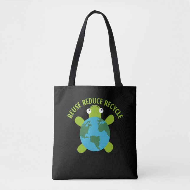 Reduce Reuse Recycle Turtle -Save Earth Ocean Eco Tote Bag (Front)
