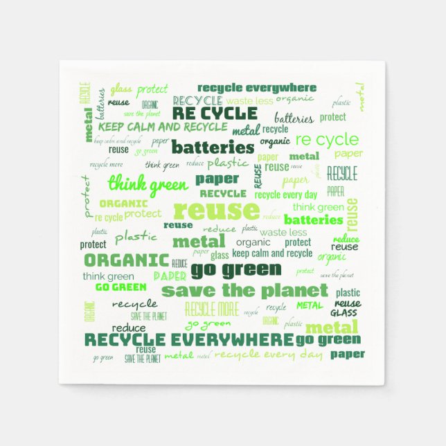 Reduce, Reuse, Recycle Word Cloud Napkin (Front)
