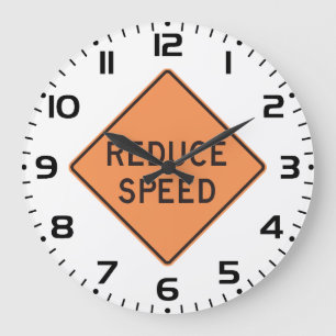 Reduce Speed Orange Diamond Road Sign Large Clock