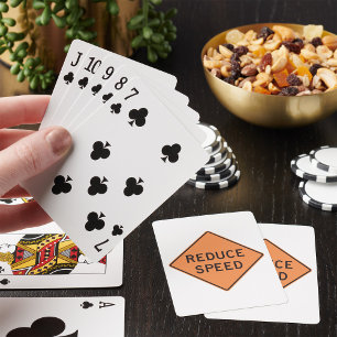 Reduce Speed Orange Diamond Road Sign Playing Cards