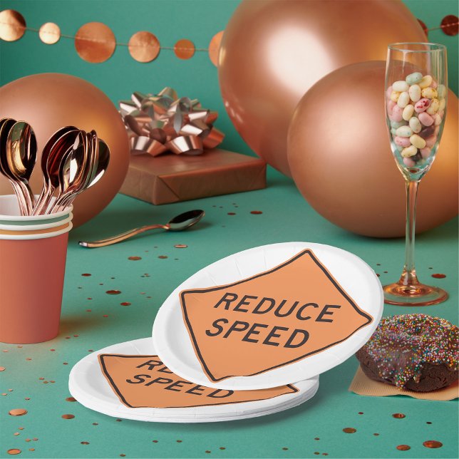 Reduce Speed Road Sign Paper Plate (Creator Uploaded)
