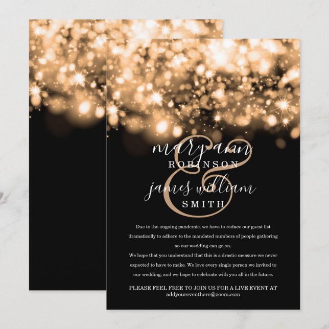 Reduced / Changed Wedding Gold Sparkling Lights Invitation (Front/Back)
