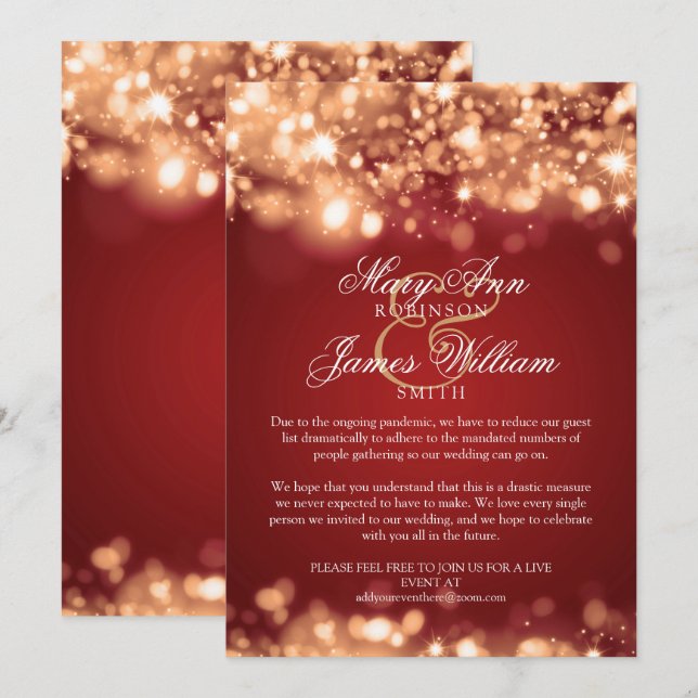 Reduced Holiday Wedding Sparkling Lights Gold Invitation (Front/Back)