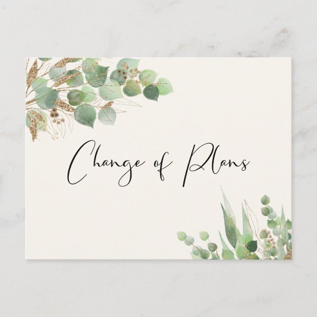 Reduced Wedding Guest List Eucalyptus Cream Announcement Postcard (Front)