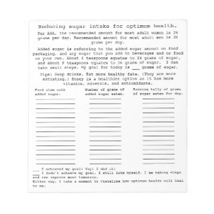 Reducing sugar intake tips daily sugar tracker log notepad