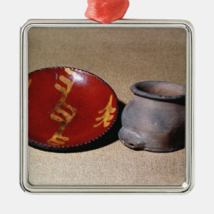 Redware cup and dish, c.1780 metal tree decoration
