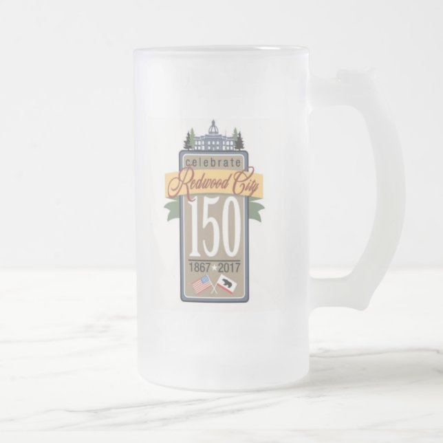 Redwood City 150th Anniversary Frosted Glass Beer Mug (Right)