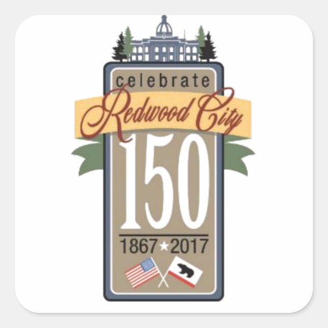Redwood City 150th Anniversary Square Sticker (Front)