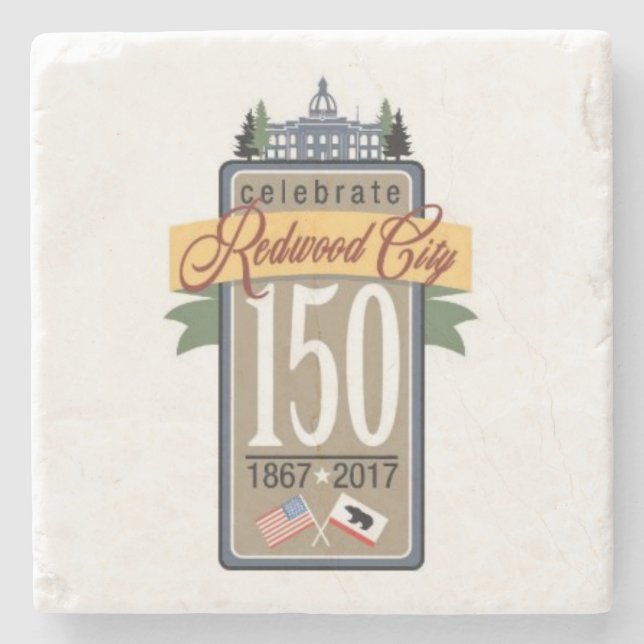 Redwood City 150th Anniversary Stone Coaster (Front)