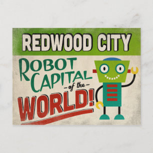 Redwood City California Robot - Funny Vintage Postcard