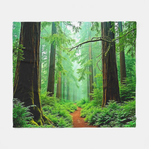 Redwood Forest Misty Tranquility Design Fleece Blanket