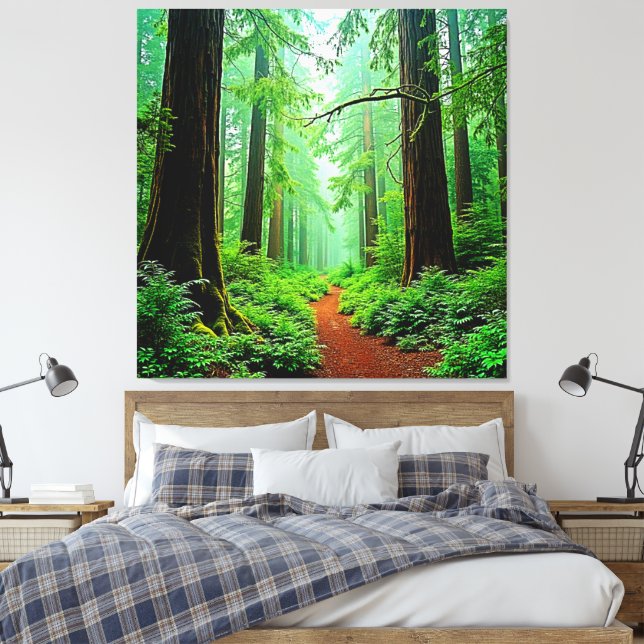Redwood Forest Misty Tranquillity Design Canvas Print (Insitu(Bedroom))