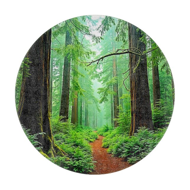 Redwood Forest Misty Tranquillity Design Cutting Board (Front)