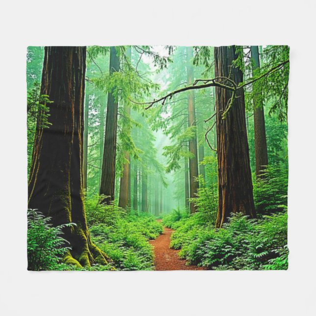 Redwood Forest Misty Tranquillity Design Fleece Blanket (Front (Horizontal))