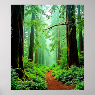 Redwood Forest Misty Tranquillity Design Poster